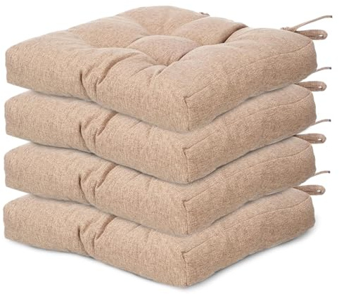 TIENDA EURASIA – Pack Cojines Sillas | Material Tela (Poliéster) | Material de Relleno 100% Poliéster | Tamaño 40x40x7 cm | 2 Cordones de Sujeción | Cojines Exterior Jardín (Marrón, Pack 4)