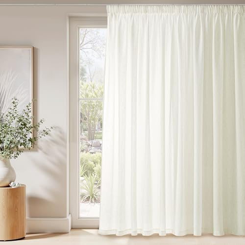 KGORGE Cortinas de 3 Metros Grande, visillos Translucidos Separador de Ambiente con Ganchos para Riel 1 Pieza para Salon/Dormitorio Matrimonio/Comedor,300x240cm,Blanco