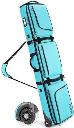 YOREPEK Housse Snowboard avec roulettes, Housse de Snowboard Longueur jusqu'à 160-175 cm, Sac Ski Extensible avec 6 Poches, Imperméable Sac de Ski Homme Femme Adulte Jeune, Cadeau, Noir,Cyan