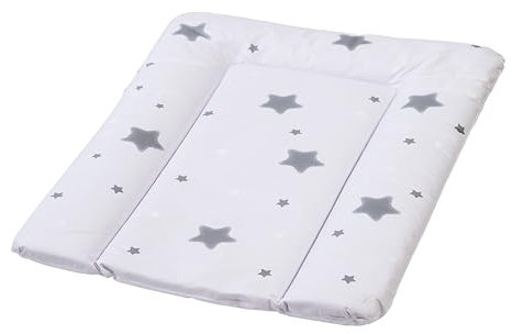 Premium Wickelauflage, erstklassige wasserdichte Wickelunterlage, 70 x 50 cm, pflegeleichte glatte Oberfläche, erhöhter Liegecomfort, einfach zu reinigen, leicht zu tragen, Stars weiß