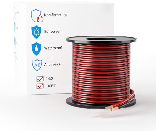 LEADTOPS Cable de Aluminio Revestido de Cobre 14 AWG 30.48M, Calibre 14 Rojo/Negro 14/2 Cable de Extensión de 12/24 V CC Para Altavoces, Tiras LED, Automóviles y Control Remoto