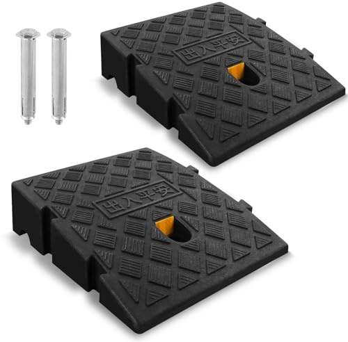 Kerb Ramp 2PCS Portable Lightweight Curb Ramps for Door, Steps, Wheelchairs, Mobility Scooters, Motorbikes with Expansion Bolts and Reflective Stickers