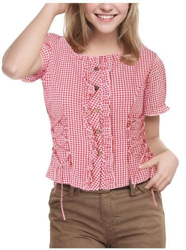 Haut Traditionnel Dirndl pour Femme Habit Traditionnel Bavarois Chemise Froufrou Femme Blouse Dirndl Oktoberfest Tenue Traditionnelle Chemisier Chic Sexy Tee Shirt Blanc Dentel