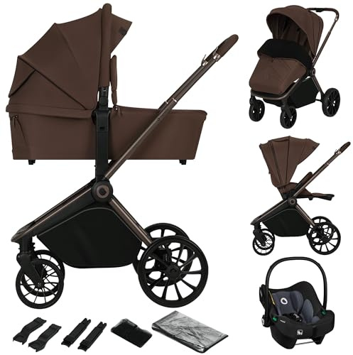 LIONELO MIKA PLUS 3in1 Passeggino Trio per neonati e bambini 0-48 mesi fino a 22kg Navicella fino a 9kg Seggiolino auto Ovetto fino a 13kg, Schienale regolabile, Sospensioni, Ruote 360° Cappottina XXL