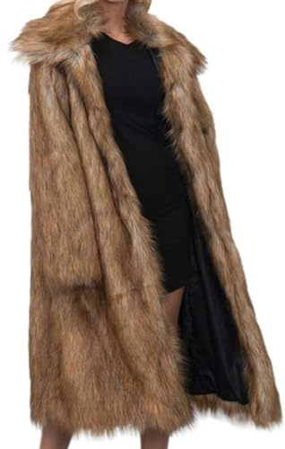 Giacca da donna in pelliccia sintetica con risvolto lungo Cappotto shaggy Cardigan caldo (Marrone,3XL)