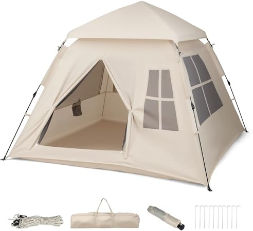 SOARS Tenda da Campeggio 3-4 Persone, Tenda Familiare con 4 Finestre Antizanzare Traspiranti e 2 Porte, Telo Antipioggia Rimovibile e Protezione Solare, Facile da Montare
