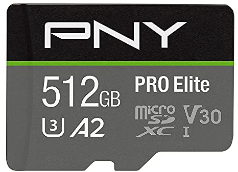 PNY PRO Elite microSDXC Speicherkarte 512GB + SD-Adapter, bis zu 100MB/s Lesegeschwindigkeit, bis zu 90MB/s Schreibgeschwindigkeit, Klasse 10 UHS-I, U3, A2 App Performance, V30 für 4K-Video