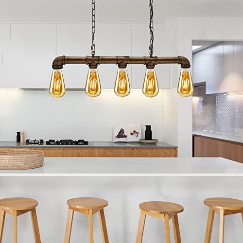 LEDSone Industrial 5 Head Lights Steampunk Water Pipe Pendant Ceiling Light Fixtures Adjustable Chain E27 Base Retro Loft Hanging Lamp Indoor Lighting (Brushed Copper, Without Bulb)