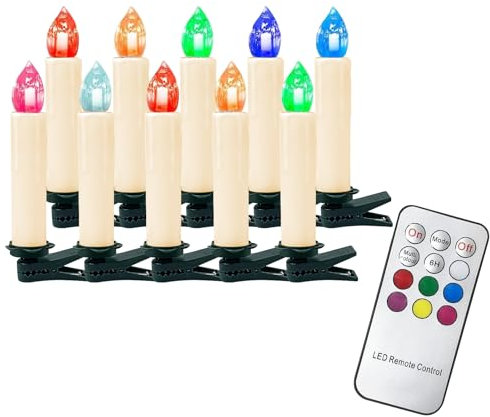 Gotoll Candele Natalizie a LED 10 pezzi Candele LED Senza Fiamma per Albero di Natale Candele Natalizie Senza Fili con Telecomando e Clips,Decorazioni Natalizie - Luce bianca calda