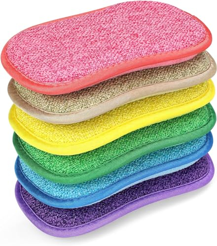 Surfela 6 Piezas Estropajo Cocina, Esponja de Cocina Suave y Duradera de Doble Cara, 15×9×2 cm Esponja de Limpieza Reutilizable de Microfibra, para Cubiertos, Cocina, Baño, Cristal