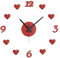 Relaxdays Wanduhr DIY, Wohnzimmeruhr mit Herzen & Zahlen, Ø 50-100 cm, Wandtattoo Kleben, 3D-Uhr Wand, rot
