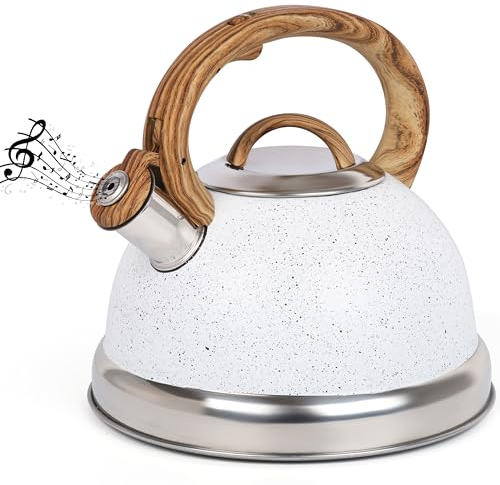 Belle Vous Bollitore Acqua con Fischio - Teiera con Fischietto 3 L - per Fornello a Induzione Gas e Piastra Elettrica - Bollitore Acciaio Inox per Tè e Caffè - Texture Bianca