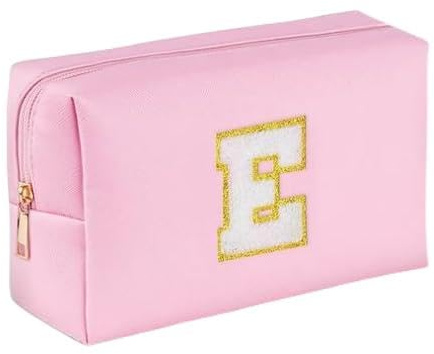 Hiyouer Personalized Makeup Bag Pu Leather Waterproof Cosmetic Bag Bride Bridesmaid Make up Bag Birthday Gifts for Girl Women Mom Friend (Pink E)