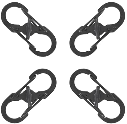 4 Pcs S Carabiner Clip, Small Carabiner Clips, Mini Stainless Steel Dual-Spring S-Shaped Keychain Hooks with Secure Lock, Multi-Purpose for Home, Outdoor Hiking, Camping, Fishing, Travel, Keys
