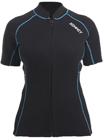 DEMMET Wetsuit Top Short Sleeve 1.5mm/3mm Neoprene Shorts Wetsuit Jacket Men Women High Stretch Wetsuit Couple's Front Zip Wetsuit Swim Dive Snorkeling Surf Kayak Canoe
