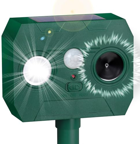Solar Katzenschreck, Ultraschall Tiervertreiber Katzenabwehr, Marderschreck für Garten, Wirksam Gegen Katzen, Hunde, Marder, und Vögel Schädlineg, Wasserdicht IP65 mit Solar + LED-Blitzlicht