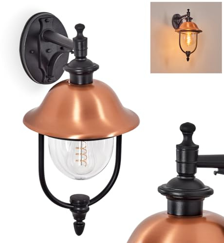 HOFSTEIN utomhusvägglampa Gascon, utomhusvägglampa av metall/plast i svart/koppar/klar, utomhusvägglampa i vintage/antik/landsbygdsdesign, trädgård, innergård, utomhusområde, ytterdörr, E27, IP44