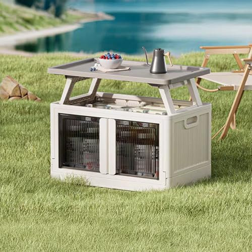 Warmiehomy Folding Camping Storage Cupboard Portable Camping Kitchen Unit Storage Box Table 2 in 1 for Outdoor Indoor,Grey,64x40x54cm