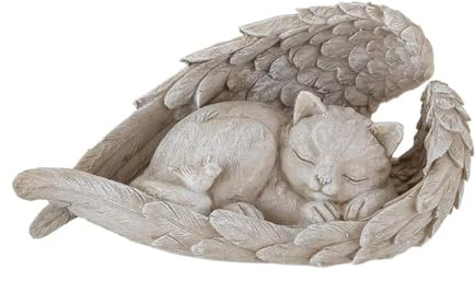 GIUSOBG Decorazioni Giardino per Esterno, Resina Gatto Lapidi, Dono di Guarigione Decorazioni Giardino, Souvenir per Animali Domestici (Gatto Angelo)