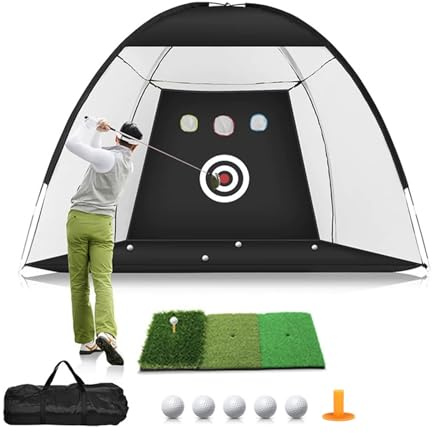 Filet de pratique de golf 10x7 pieds (3,00x2,00 m) avec tapis Tri-Turf, filet d'entraînement pour coup d'approche avec cible en nylon à bruit réduit (L)
