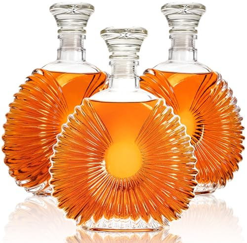 Coloch 3 Pack Glass Whiskey Decanter with Airtight Stopper, 25 Oz Crystal Liquor Decanter Lead-free Whiskey Wine Bottle for Vodka, Brandy, Tequila, Scotch, Bourbon, Home, Bar, Gift
