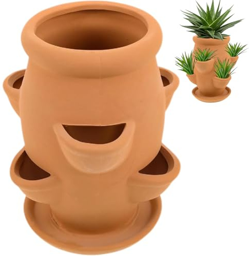 Vasi In Terracotta Per Esterno,Con Sottovaso E Foro Di Scarico,Vaso Piccolo Appartamento Ceramica Piante Grasse Succulente Cactus Artigianato Fai Da Te Vivaio(18.5 * 15.5cm)