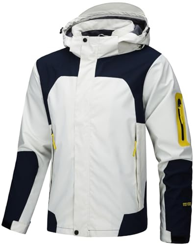 PADOLA Giacca Uomo con Cappuccio Due Colori con Tasche Resistente al Vento Leggera Casual Sportiva(Beige,L)