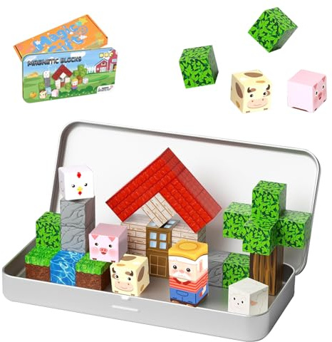 Mini Magnetic Blocks, 35 Pcs Travel Magnet Building Blocks for Toddlers, Montessori Educational Magnet Toys with Portable Iron Box, Educational Construction Set for Ages 3+ Year Kids
