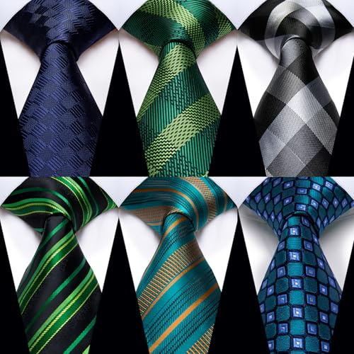 YourTies Mens 6PCS Tie Set Striped and Plaid Necktie Silk Woven Assorted Classic Elegant Ties Wedding Business Party Prom