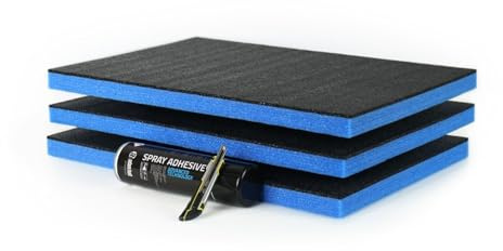 GUARDIQUE Multilayer skumsnitt justeringsset – blå | 3-pack 600 x 400 x 30 mm skumplattor spraylim precisionskniv för väskor och verktygslåda