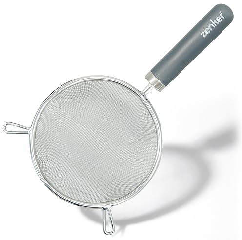 Zenker Medium 14cm Stainless Steel Sieve with Rounded Plastic Handle, Fine Mesh for Sifting Flour, Cocoa Powder, Straining Vegetables Rice and Pasta, Dishwasher Safe, Grey, 27.5x14.4x5cm