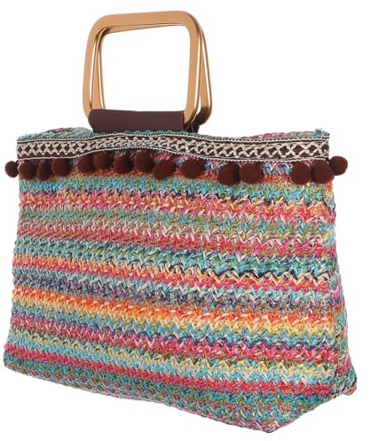 HOMSFOU Paquet à Main Tissé Artistique en Paille Colorée Grand Format Léger et Résistant Paquet de Capacité Généreuse pour Voyage Plage et Usage Quotidien Cabas Décontracté pour Femme