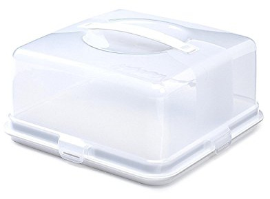 Whitefruze Plastic Cake Box Square Storage Carrier Container, Lockable Lid Cover