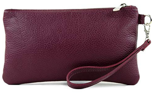 modamoda de - T193 - Clutch italiano/Bolso de mano Cuero Pequeño, Color:violeta Burdeos