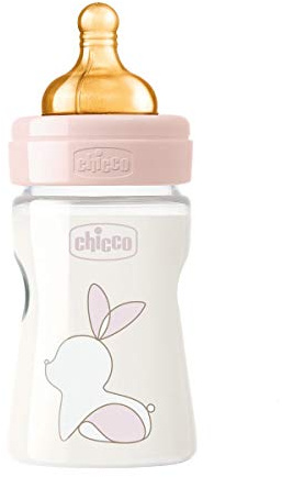 Chicco Original Touch Anti-Colic Baby Bottle with 100% Natural Latex Teat, Slow Flow Baby Bottle 0+ Months, 150 ml Plastic Bottle for Newborns, Pink