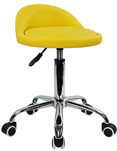 KKTONER - Taburete con Ruedas de Piel sintética con Respaldo Ajustable en Altura y Giratorio, Silla de Trabajo con Ruedas (Amarillo)