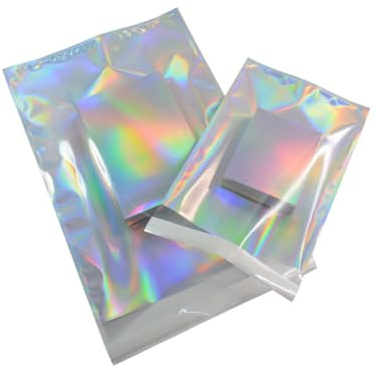 100 Pcs Clear Front Poly Mailers Holographic Metallic Aluminum Foil Glitter Bag Shipping Envelopes Mailing Self Sealing Envelope Packaging Pouches Mylar Bags Storage Bags 6.5×9.2in (16.5×23.4cm)
