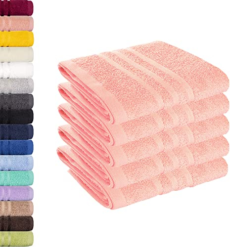 Lavea® 5er Set Gästehandtücher 30x50 cm – Weiche und Saugstarke Gästetücher aus 100% Baumwolle, Frottierserie Elena – Waschbar und Strapazierfähig - Pastellrosa