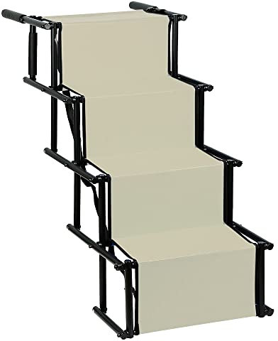 Hunderampe für Hunde, Treppe für große und kleine Hunde, Hunderampe für Auto, Sofa oder Bett, rutschfest, belastbar bis 80 kg (beige)