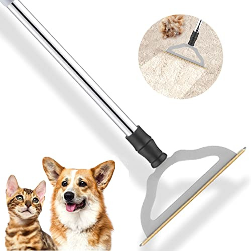 HIMODA Pet Hair Remover for Carpets, Adjustable Long Handle Carpet Rake for Dog Cat Hair Removal, Powerful Carpet Hair Removal Broom, Reusable Large Fur Scraper Tool