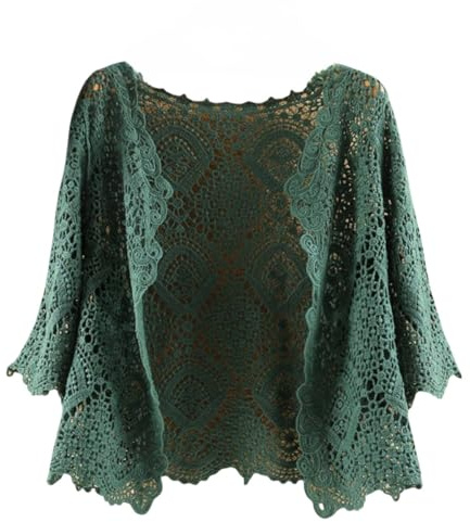 HGJH Bolero,Mesdames Dentelle Crochet Bolero Shrugs Tops Courts Élégant Cardigan À Manches Courtes Open Front Sheer Shrugs Tops Épaule Veste Cape Soirée Cover Up pour Robes,Vert,L