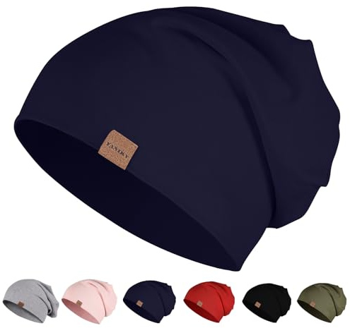 YANIKY Cappello Beanie Slouch da Uomo e Donna in Cotone Sottile Leggero Morbido Cappello Chemo Antivento Jersey Beanie Lungo per Tutte le Stagioni, Blu, Taglia unica