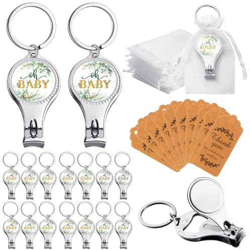 Lanties 50 Sets Bottle Openers Baby Shower Return Favors for Guest Nail Clipper Bottle Opener Decorations with Thank You Tags Organza Bags for Baby Shower Gender Revel Party Souvenirs (Greenery)