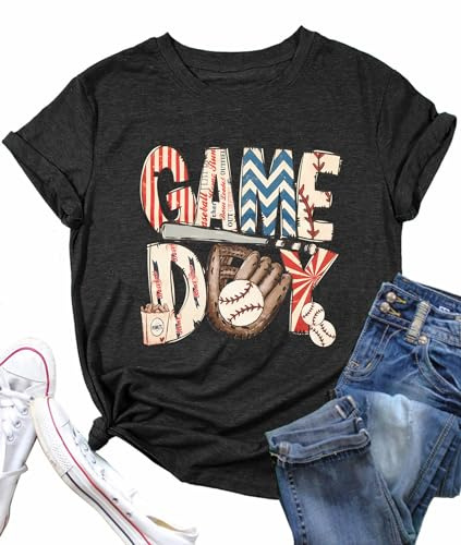 Baseball Shirt Women Baseball Mom Shirts Baseball Gifts Tee Game Day Outfits Funny Baseball Graphic Tops Grey