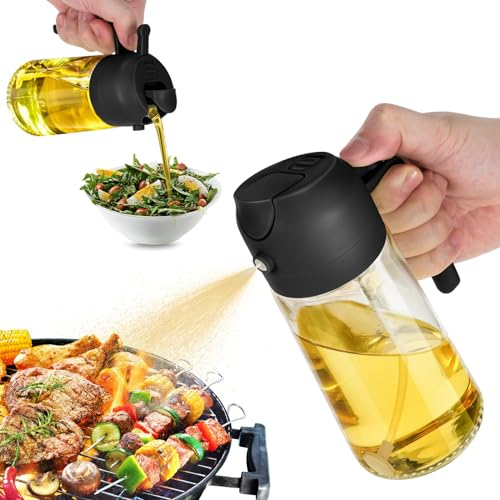 Dsofrenzic 470ml 2 in 1 Oil Dispenser and Sprayer for Cooking, Kitchen, Salad, Barbecue - Black Air Fryer Spray Bottle