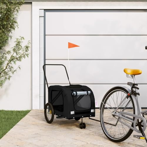 Homgoday Haustier-Fahrradanhänger aus schwarzem Oxford-Gewebe und Eisen, Hunde-Fahrradanhänger, Haustierwagen mit Sicherheitsflagge für Fahrrad, Haustier-Fahrradwagen für kleine und mittelgroße