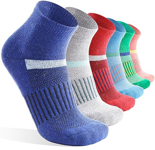 MOSEY KOSY 6 Paia di Calzini Quarter in Lana Merino Unisex Calze per Corsa Camminata Escursionismo e Lavoro Caldi e Spessi Traspiranti e a Compressione(Serie Colorata,36-42)