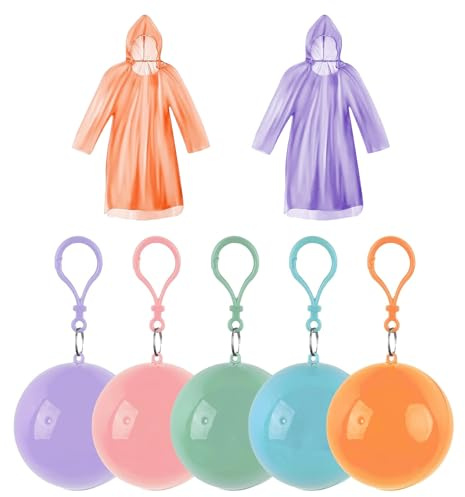 5 ponchos de lluvia con bola de almacenamiento, chubasquero impermeable y transparente para mujer y hombre, festival multicolor, portátil, de emergencia