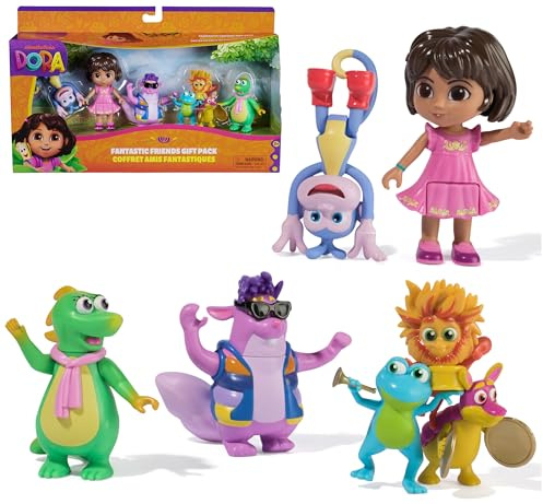Dora - Coffret Cadeau Amis Fantastiques - 5 Figurines avec L’Héroïne, Babouche Tico Véra Et Le Trio Fiesta - Figurine À Collectionner - Dessin Animé Jouet Maison De Poupée - Jouet Enfant 3 Ans Et +
