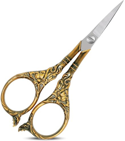 BIHRTC 4.5Inch Small Sharp Pointed Stainless Steel Scissors Craft Cross Detail Shears Thread Scissor for Sewing Craft Embroidery Needpoint Artwork DIY Tool Scissors Bronze Scissor